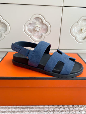 HM 26S CHYPRE SANDAL WITH BACK STRAP IN BLUE SUEDE