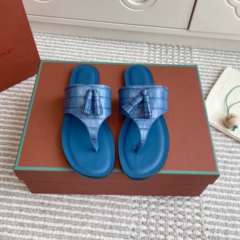FLIP FLOPS IN BLUE LAMBSKIN SNAKE EMBOSSING