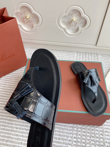 FLIP FLOPS IN BLACK LAMBSKIN SNAKE EMBOSSING