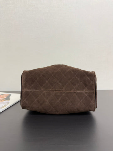 CHANEL 25S HOBO BAG 40 CM IN DARK BROWN SUEDE WITH GOLD HARDWARE