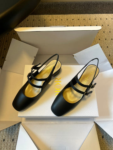 DIOR 26S CHERIE SLINGBACK PUMP 45MM IN BLACK CALFSKIN GOLD HARDWARE