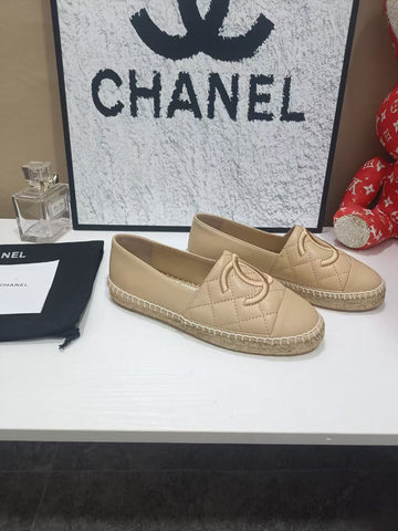 CHANEL 26S ESPADRILLE LOAFERS IN TAN BROWN CALFSKIN WITH ROPE SOLE