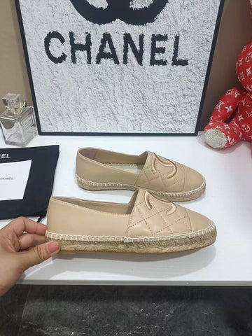 CHANEL 26S ESPADRILLE LOAFERS IN TAN BROWN CALFSKIN WITH ROPE SOLE