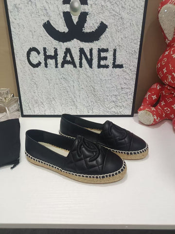 CHANEL 26S ESPADRILLE LOAFERS IN BLACK CALFSKIN WITH ROPE SOLE