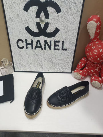 CHANEL 26S ESPADRILLE LOAFERS IN BLACK CALFSKIN WITH ROPE SOLE