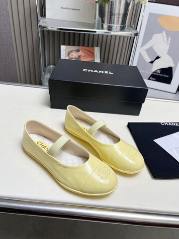 CHANEL 26S MARY JANE FLATS IN LIGHT YELLOW CALFSKIN