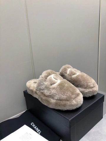 Fluffy Slippers Slides Gray