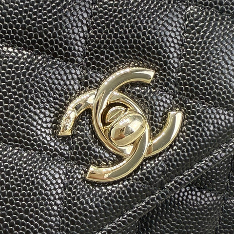 MINI FLAP BAG 14 IN BLACK GRAINED CALFSKIN GOLD HARDWARE