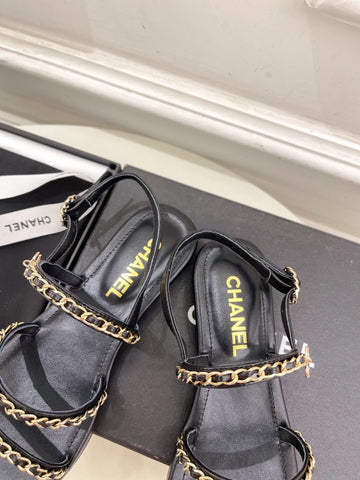 CC MESH FLAT SANDALS IN BLACK LAMBSKIN