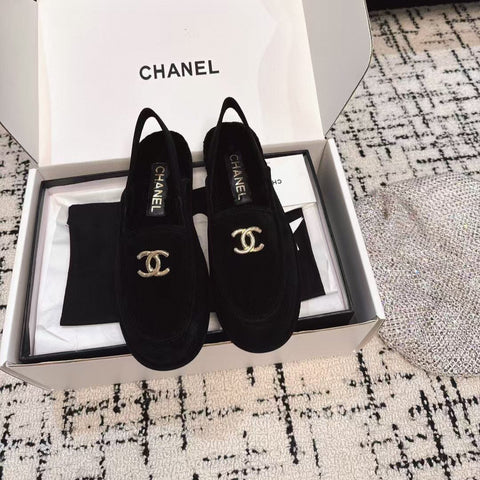 SLINGBACK LOAFER IN BLACK SUEDE AND SHEARLING