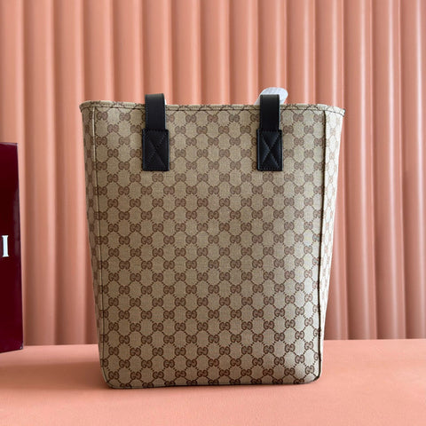 GG OPHIDIA FRONT ZIP POCKET TOTE BAG 36 IN BEIGE AND BROWN CANVAS