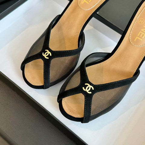 CC TRANSPARENT HIGH HEELS IN BLACK MESH