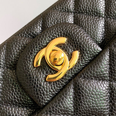 MINI RECTANGLE FLAP BAG 20CM BLACK CAVIAR GOLD HARDWARE