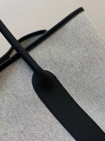 TOTE BAG 40 IN GREY AND BLACK CANVAS MIX CALFSKIN TRIM