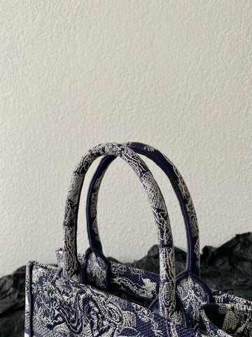 MISS SMALL TOTE 26 IN NAVY BLUE AND WHITE CANVAS