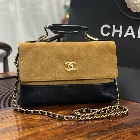 CC SHOULDER BAG 29 IN BLACK AND BROWN SUEDE AND CALFSKIN