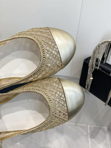 CHANEL 26S MARY JANE IN GOLD SEQUIN