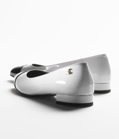 BALLET FLATS WHITE BLACK PATENT CALFSKIN