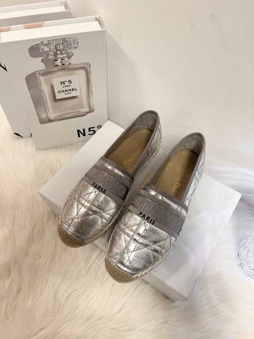 GRANVILLE ESPADRILLE SILVER QUILTED CANNAGE CALFSKIN