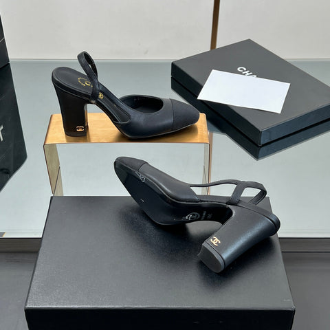 CC HIGH SLINGBACK 25S 90 MM IN BLACK FABRIC MIX LAMBSKIN