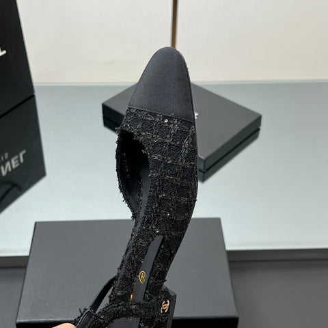 CC SLINGBACK 25S IN BLACK FABRIC AND TWEED SEQUINED