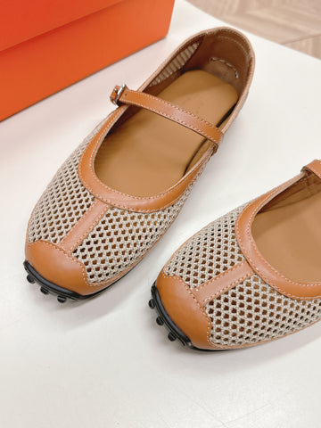 KICHU BALLET FLAT IN BRONZE BROWN CROCHET KNIT AND CALFSKIN