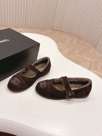 CHANEL FLAT MARY JANE SHOES 25S IN DARK BROWN VELVET