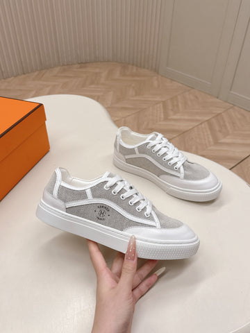 HM 25S SNEAKER LOW SPORTS IN GREY CANVAS MIX WHITE LAMBSKIN