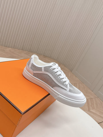 HM 25S SNEAKER LOW SPORTS IN GREY CANVAS MIX WHITE LAMBSKIN