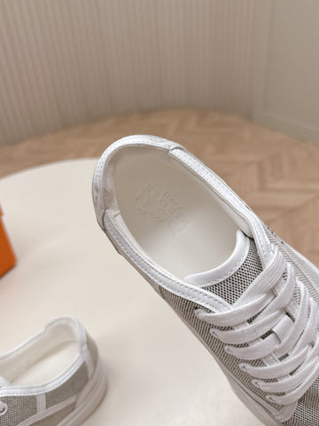 HM 25S SNEAKER LOW SPORTS IN GREY CANVAS MIX WHITE LAMBSKIN