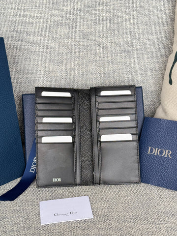 VERTICAL BIFOLD WALLET 19 IN BLACK GRAINED CALFSKIN MIX BLUE MONOGRAM OBLIQUE JACQUARD