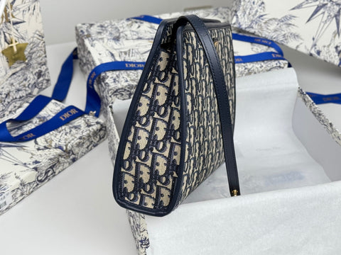 DIOR 25S 30 MONTAIGNE DEA POUCH BLUE OBLIQUE JACQUARD 26 IN CANVAS