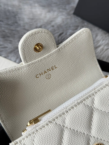 CHANEL 25S CLASSIC FLAP CARD HOLDER 11 IN IVORY CAVIAR GOLD HARDWARE