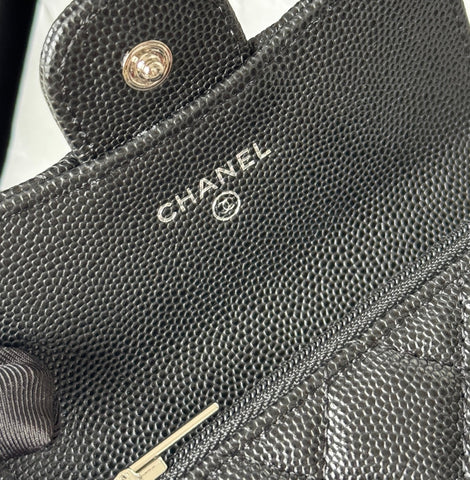 CHANEL 25S CLASSIC FLAP CARD HOLDER 11 IN BLACK CAVIAR SILVER HARDWARE