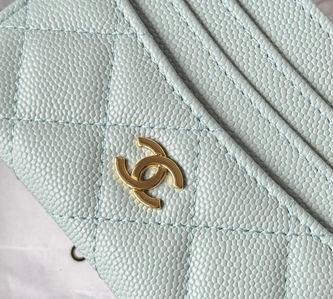 CHANEL 25S CARD HOLDER 11 IN SOFT MINT CAVIAR GOLD HARDWARE