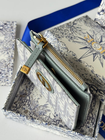 DIOR 25S 30 MONTAIGNE DAHLIA WALLET 11 IN GRAY DIOR OBLIQUE JACQUARD