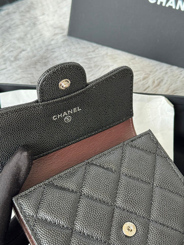 CHANEL 25S CF SMALL TRI FOLD WALLET 11 IN BLACK CAVIAR SILVER HARDWARE