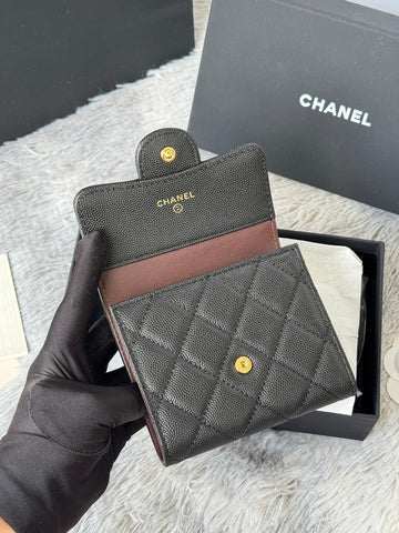 CHANEL 25S CF SMALL TRI FOLD WALLET 11 IN BLACK CAVIAR GOLD HARDWARE