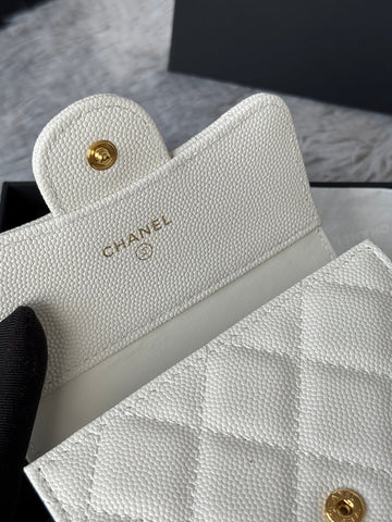 CHANEL 25S CF SMALL TRI FOLD WALLET 11 IN IVORY CAVIAR GOLD HARDWARE
