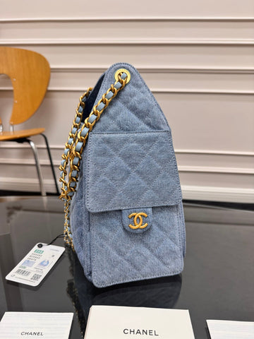 CHANEL 25S HOBO BAG 30 IN BLUE DENIM WITH GOLD HARDWARE