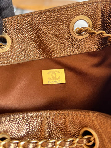 CHANEL 25S HOBO BAG 40 IN METALLIC BROWN CAVIAR WITH GOLD HARDWARE