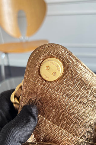 CHANEL 25S HOBO BAG 40 IN METALLIC BROWN CAVIAR WITH GOLD HARDWARE