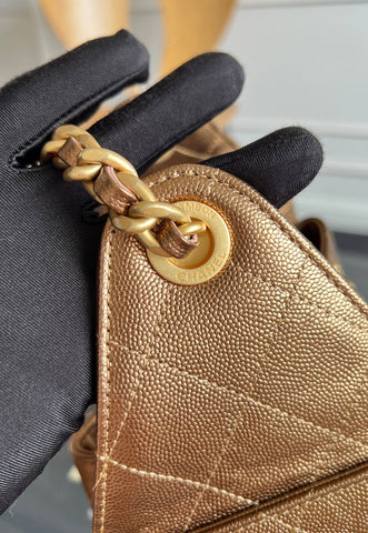 CHANEL 25S HOBO BAG 30 IN METALLIC BROWN CAVIAR WITH GOLD HARDWARE