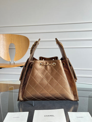CHANEL 25S HOBO BAG 30 IN METALLIC BROWN CAVIAR WITH GOLD HARDWARE