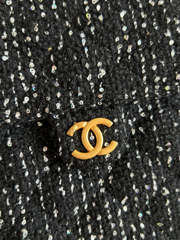 CHANEL 25S HOBO BAG 40 IN BLACK TWEED WITH GOLD HARDWARE