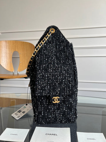 CHANEL 25S HOBO BAG 40 IN BLACK TWEED WITH GOLD HARDWARE