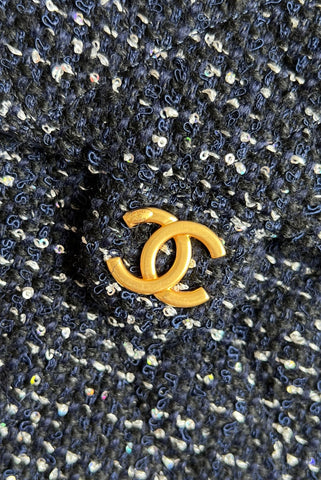 CHANEL 25S HOBO BAG 40 IN NAVY BLUE TWEED WITH GOLD HARDWARE