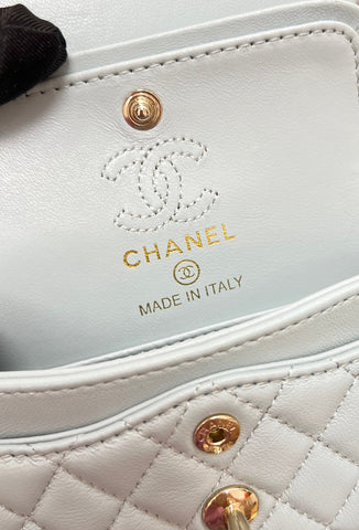 CHANEL 25S FLAP CHARM BAG 13 IN LIGHT BLUE LAMBSKIN