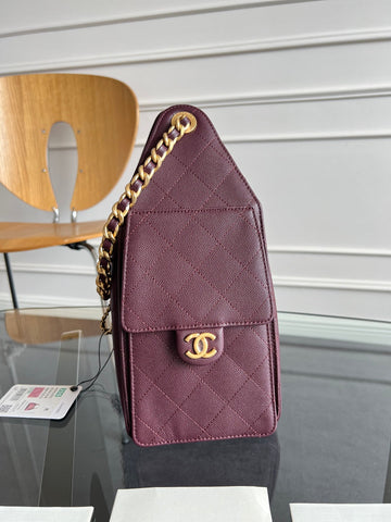 CHANEL 25S HOBO BAG 30 IN DARK RED CAVIAR