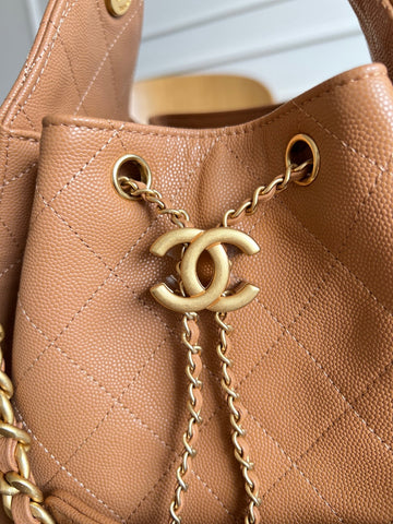 CHANEL 25S HOBO BAG 30 IN CARAMEL BROWN CAVIAR WITH GOLD HARDWARE